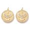 Brass Micro Pave Clear Cubic Zirconia Pendants, with Jump Rings, Long-Lasting Plated, Flat Round with Bird & Cross, Clear, Golden, 27.5x25x2.3mm, Hole: 3.7mm