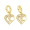 Brass Micro Pave Cubic Zirconia European Dangle Charms, Heart, Large Hole Pendants, Cadmium Free & Lead Free, Real 16K Gold Plated, 19.5mm, Hole: 4.2mm