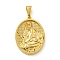 Ion Plating(IP) 304 Stainless Steel Pendants, Oval with Saint Charm, Golden, 35.5x26x4mm, Hole: 9.5x5mm
