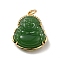 Natural Dyed Jade Pendants, with Rack Plating Real 18K Gold Plated Brass Findings and Jump Ring, Laughing Buddha, Cadmium Free & Nickel Free & Lead Free, Green, 24x19x7.5mm, Jump Ring: 5x0.7mm, Hole: 3.4mm