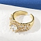 Brass Micro Pave Cubic Zirconia Adjustable Cuff Rings for Women, Rack Plating, Cadmium Free & Lead Free, Long-Lasting Plated, Real 18K Gold Plated, 11mm, Inner Diameter: Adjustable
