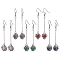 Natural Mixed Gemstone Dangle Earrings, 304 Stainless Steel Macrame Pouch Long Drop Earrings, Stainless Steel Color, 64x10mm