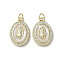 Brass Micro Pave Cubic Zirconia Pendants, Cadmium Free & Lead Free, with Shell, Virgin Mary Pattern, Real 18K Gold Plated, Oval, 19.5x12.5x3mm, Hole: 3mm