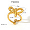 304 Stainless Steel Bowknot Open Cuff Ring Women Unique High-end Luxury Jewelry Accessories, Real 18K Gold Plated, Inner Diameter: 16.2mm