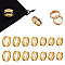 14Pcs 7 Size Stainless Steel Grooved Finger Rings Set, with 1Pc Rectangle Velvet Pouches, Golden, Inner Diameter: 16.5~22mm, 2Pcs/size