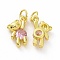 Brass Micro Pave Clear Cubic Zirconia Charms, Cadmium Free & Lead Free, with Jump Rings, Bear, Pearl Pink, 14x11x4mm, Hole: 4mm