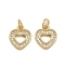 Brass Micro Pave Cubic Zirconia Pendants, Heart Charms, with Jump Ring, Real 16K Gold Plated, 12x11x2mm, Hole: 3.5mm