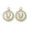 Brass Micro Pave Cubic Zirconia Pendants, with Shell, Flat Round, Cadmium Free & Lead Free, Real 18K Gold Plated, Bird, 21x18x3~3.5mm, Hole: 3.5mm
