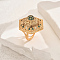 Geometric Brass Micro Pave Cubic Zirconia Adjustable Finger Rings for Women, Golden, Green, 28mm, Inner Diameter: Adjustable