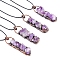 Natural Amethyst Pendants, Rectangle Brass Charms, Red Copper, 50~55mm