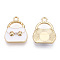 Alloy Enamel Pendants, with Crystal Rhinestone, Light Gold, Bag, White, 19x16x3mm, Hole: 2mm