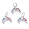 Brass Micro Pave Clear Cubic Zirconia Pendants, with Jump Rings, Semicircle, Real Platinum Plated, 7.5x11x1.5mm, Hole: 3.5mm