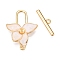 Brass Toggle Clasps, Cadmium Free & Nickel Free & Lead Free, with Enamel & Shell, Flower, Real 18K Gold Plated, 23x16.5x3.5mm, Hole: 1.4mm, Bar: 4.5x16.5x2mm, Hole: 1.6mm