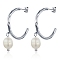 Stainless Steel C-shaped Stud Earrings, with Imitation Pearl, Silver, 25x25mm