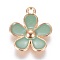 Alloy Pendants, with Enamel, Flower, Light Gold, Dark Sea Green, 21x18x3mm, Hole: 1.8mm