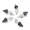 Natural Snowflake Obsidian Pendants, with Platinum Brass Snap on Bails, Votex/Om Symbol/Tree of Life/Flower of Life/Star of David, Cone Pendulum, 48mm, Hole: 8mm