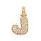 Brass Micro Pave Clear Cubic Zirconia Pendants, Cadmium Free & Nickel Free & Lead Free, Real 18K Gold Plated, Letter J, 31x18x5mm, Hole: 3x6mm