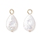 Natural Keshi Pearl Pendants, with 304 Stainless Steel Loops, Creamy White, Golden, Teardrop, 16~17x8.5x2.5~4mm, Hole: 2.2~2.4mm