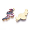 Printed Light Gold Tone Alloy Pendants, Flamingo Charms, Dark Turquoise, 28.5x14x2mm, Hole: 1.5mm