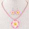 Flower Polymer Clay with Wax Cord Pendant Necklaces & Dangle Earrings Sets, Hot Pink, 400mm