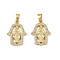 Brass Micro Pave Cubic Zirconia Pendants, Hamsa Hand & Virgin Mary Charm, Cadmium Free & Lead Free, Rack Plating, Long-Lasting Plated, Real 18K Gold Plated, 25x19x3.5mm, Hole: 6.5x4mm