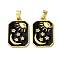 Brass Micro Pave Cubic Zirconia Pendants, with Enamel, Rectangle & Sun & Moon & Star Charms, Real 18K Gold Plated, Black, 19.5x13x2mm, Hole: 4x2.5mm