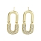 Oval Brass with Cubic Zirconia Dangle Stud Earrings, Long-Lasting Plated, Lead Free & Cadmium Free, Real 18K Gold Plated, 23.5x11mm