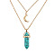 Natural Turquoise Cone Pendant Double Layer Necklace, with Moon Charms, 19.69 inch(50cm)