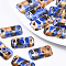 Handmade Porcelain Links Connectors, Ornamental with Gold, Rectangle, Blue, 30x16.5x5mm, Hole: 5.5x2mm