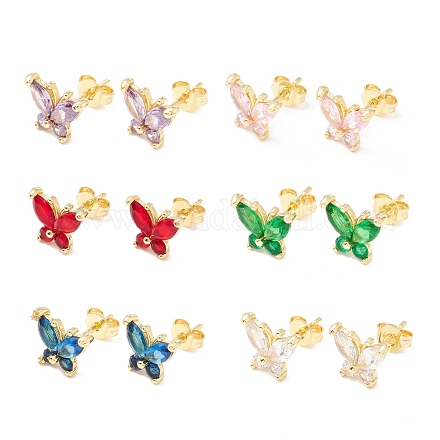 Серьга-гвоздик из латуни с кубическим цирконием EJEW-C021-03G-1
