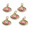 Brass Micro Pave Clear Cubic Zirconia Charms, with Enamel & Jump Rings, Eye, Real 18K Gold Plated, Lime Green, 10x12x3mm, Jump Ring: 5x1mm, 3mm Inner Diameter
