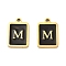 304 Stainless Steel Pendants, with Enamel, Rectangle with Letter Charm, Golden, Letter M, 17.5x12x1.5mm, Hole: 1.5mm