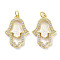 Brass Micro Pave Clear Cubic Zirconia Pendants, Cadmium Free & Lead Free, with Synthetic Opal and Jump Rings, Real 18K Gold Plated, Hamsa Hand Charms, White, 24x17x3mm, Hole: 3mm