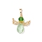 Glass Pendants, Angel Charms, with Brass Bead & Glass Seed Beads, Faceted, Green, 31~32x23.5~27x8mm, Hole: 6x3mm