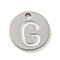 Non-Tarnish 304 Stainless Steel Pendants, Laser Cut, Flat Round with Letter Charm, Stainless Steel Color, Letter G, 10x1mm, Hole: 1.4mm