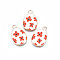 Alloy Enamel Pendants, Light Gold, Cadmium Free & Lead Free, Easter Egg Shape with Flower, Tomato, 22x14x1.5mm, Hole: 2mm
