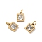PVD Vacuum Plating 304 Stainless Steel Pendants, with Cubic Zirconia and Jump Rings, Single Stone Charms, Square, Golden, Clear, 8.5x7x3mm, Hole: 3.6mm
