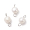 Natural Cultured Freshwater Pearl Two Sides Polished Connector Charms, with 304 Stainless Steel Double Loops, Creamy White, Stainless Steel Color, 14.5x7mm, Hole: 2.5mm