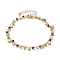 Charm Anklets, with Rondelle Faceted Glass Beads, Brass Heart Beads and 304 Stainless Steel Lobster Claw Clasps, Colorful, Golden, 9-1/8 inch(23.2cm)