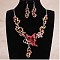 Fashionable Alloy Rhinestone & Enamel Dangle Earrings & Necklaces Sets, Butterfly, FireBrick, 450mm