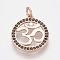Brass Micro Pave Cubic Zirconia Pendants, Cadmium Free & Lead Free, with Jump Rings, Flat Round with Om Symbol, Black, Rose Gold, 17.5x15x2mm, Hole: 3mm