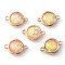 Resin Imitation Opal Connector Charms, with Golden Tone Alloy Findings, Flat Round Links, Pink, 20x14x6mm, Hole: 1.8mm