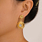 Brass Clear Cubic Zirconia Flower Dangle Stud Earrings, Golden, 41x22mm