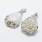 Opalite Pendants, with Brass Findings, teardrop, Platinum, 40.5x27x8.5mm, Hole: 4x6.5mm