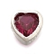 925 Sterling Silver Cubic Zirconia Beads, Heart, with 925 Stamp, Silver Color Plated, Deep Pink, 6.5x6.5x4.5mm, Hole: 1.5mm