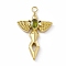 PVD Vacuum Plating 201 Stainless Steel Pendants, with Rhinestone, Real 18K Gold Plated, Sword with Wing Charms, Olivine, 44.5x27x6mm, Hole: 3mm