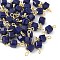 Glass Faceted Cube Connector Charms, with Brass Wire Loops, Real 18K Gold Plated, Rack Plating, Long-Lasting Plated, Midnight Blue, 12~14x4.5x4mm, Hole: 1.6mm