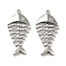 Brass Micro Pave Clear Cubic Zirconia Pendants, Cadmium Free & Nickel Free & Lead Free, Fishbone Charm, Real Platinum Plated, 28x13.5x3mm, Hole: 1mm