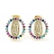 Brass Micro Pave Colorful Cubic Zirconia Stud Earrings for Women, Oval with Virgin Mary, Real 18K Gold Plated, 13x12mm