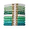 10Pcs Polymer Clay Disc & Glass & Brass Beaded Stretch Bracelets Set, Heart Stackable Bracelets, Medium Sea Green, Inner Diameter: 2-1/8 inch(5.4cm)